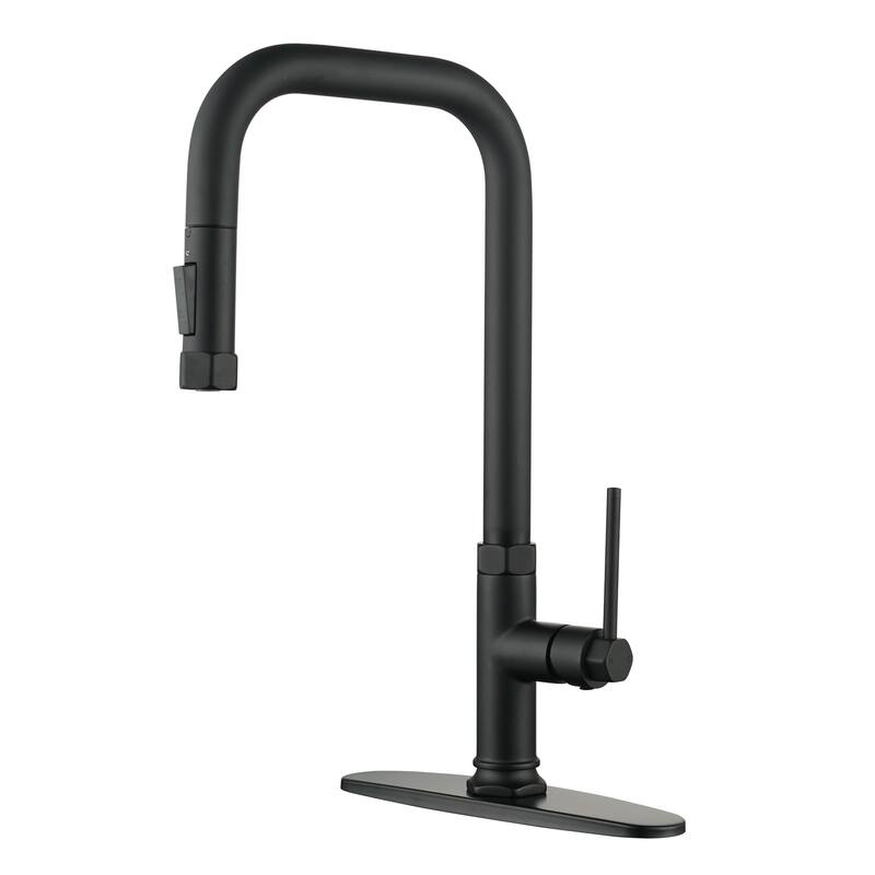 WOWOW Pull Down Sprayer Kitchen Faucet with Soap Dispenser - without soap dispenser - Matte Black