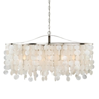 Elsa 5L Coastal Capiz Shell Linear Chandelier Island Pendant Light Fixture - 35.75-in W x 21-in H x 15-in D