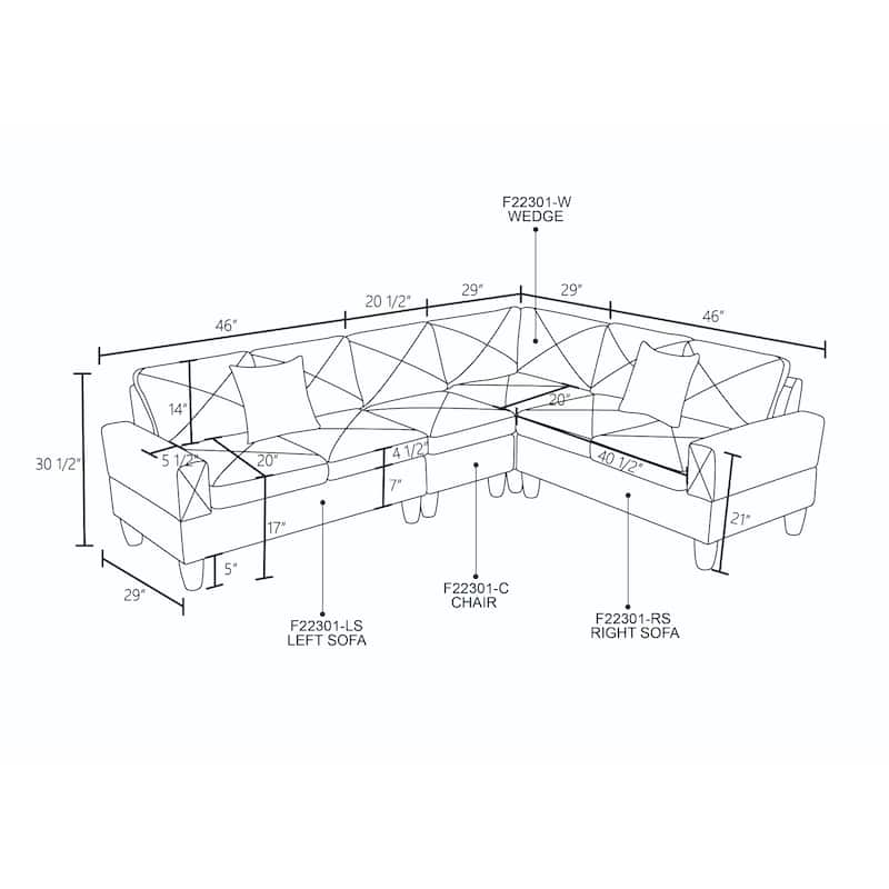 Contemporary 4-Piece L-Shaped Sectional Sofa Set
