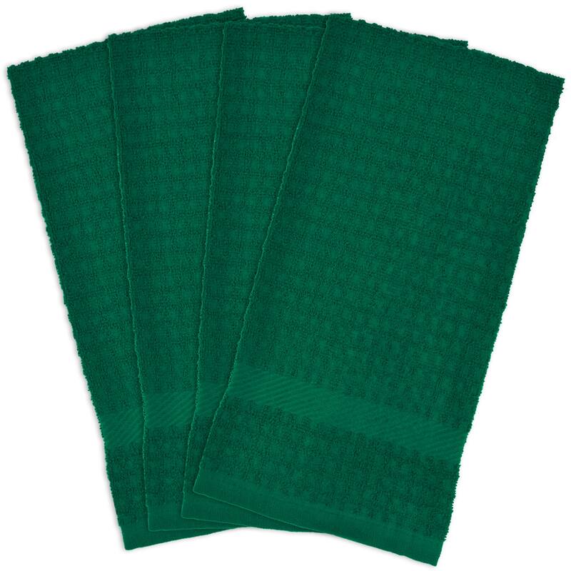 DII Solid Terry Waffle Dishtowel Set of 4 - Dark Green