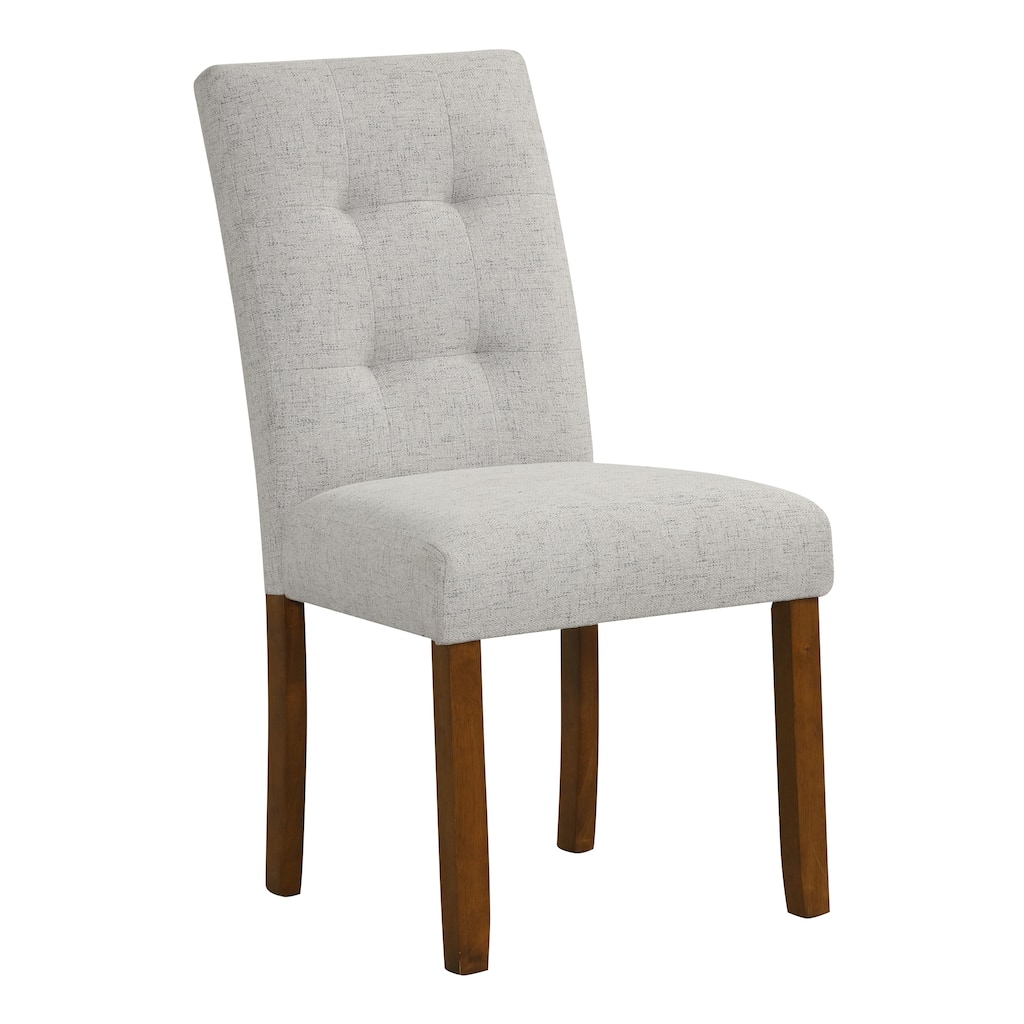 Rei Dining Chair Set of 2, Wood Frame, Tufted Gray Woven Fabric