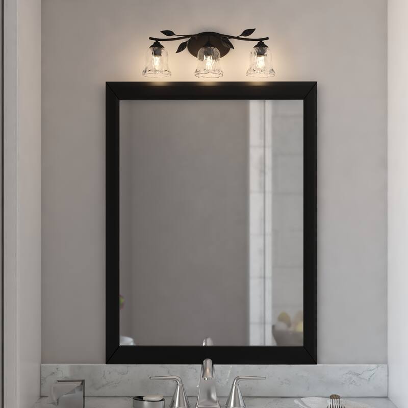 Fairwood 3-Light 21 in. Wide Black Rustic Bathroom Vanity Wall Lighting, Clear Glass Shade, Dimmable, LED Compatible