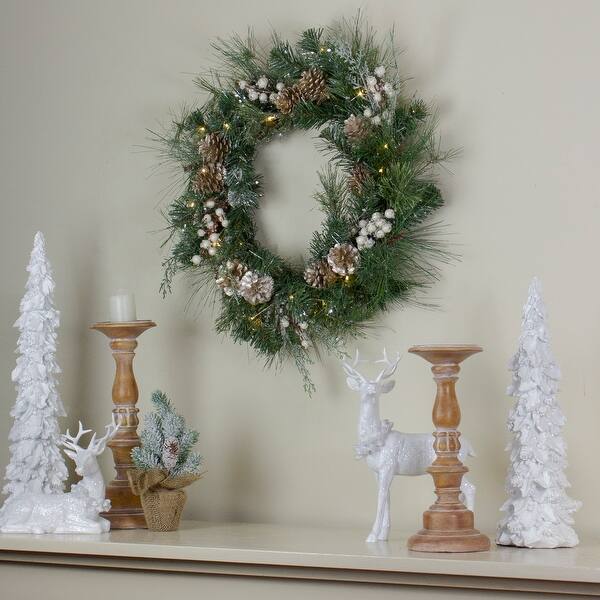 Shop Led Champagne Gold Pine Cone And Berry Mixed Pine Wreath 22