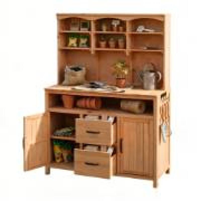 Roomfitters Outdoor Garden Potting Bench with Storage Hutch, Potting Table with Drawers and Cabinets, Shelves