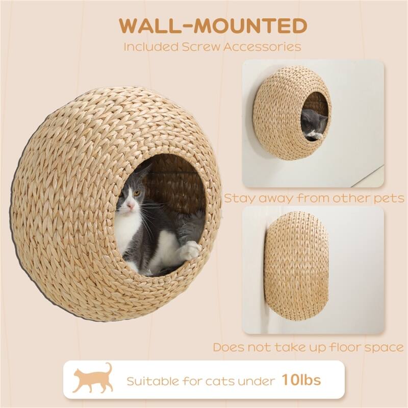Natural Cattail Cat Shelf Condo with Soft Washable Cushion -Easy Installation for Cats Up to 10 lbs - 17.7" W x 9.8" D x 17.7" H