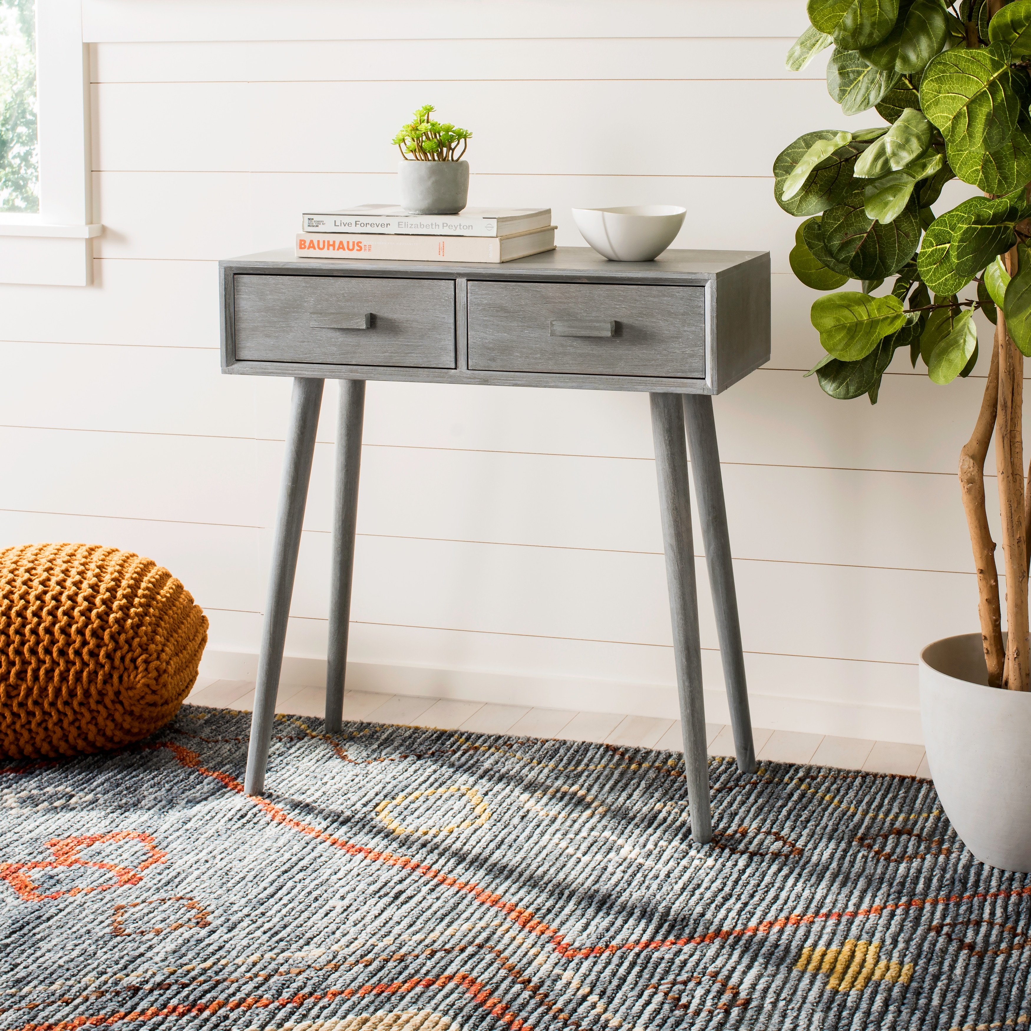 SAFAVIEH Dean Slate Grey 2 drawer Console Table 28.3