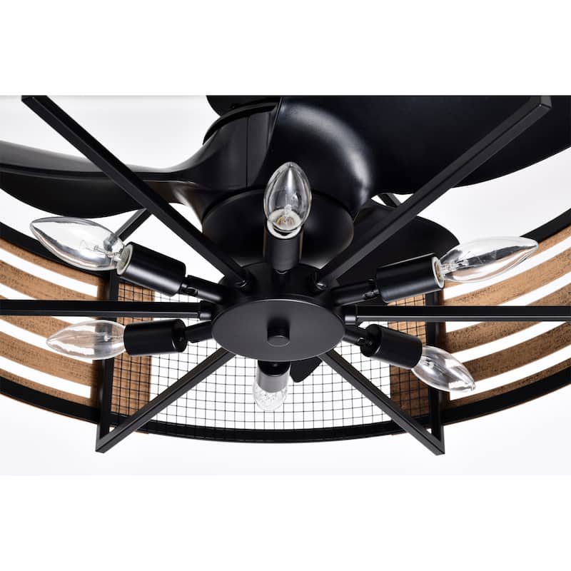 Brixton 26-in. Matte Black Metal and Wood-grain Lighted Fandelier w/ Remote