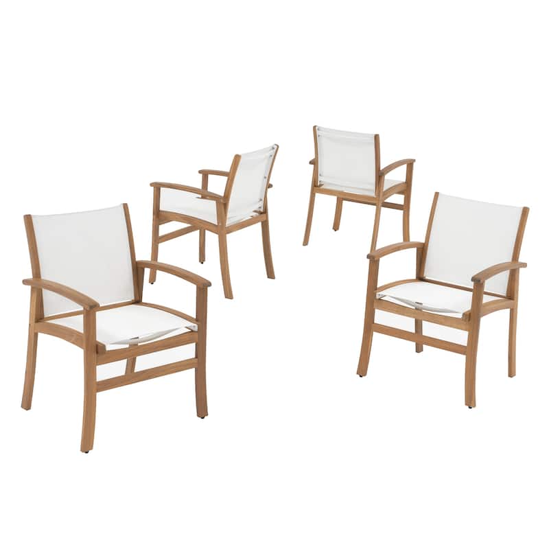 Outdoor Wooden Armchairs with Textilene Back (Set of 4)