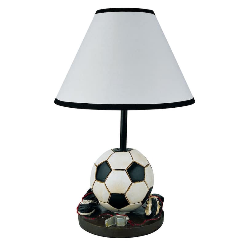15" Soccer Themed Novelty Table Lamp with Linen Empire Shade and In-Line Cord Switch Ideal for Bedside Use - Football