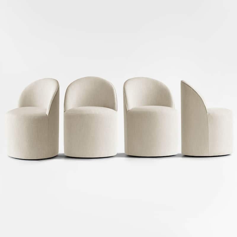 Linen Upholstered Dining Chair with Castors (Set of 4)