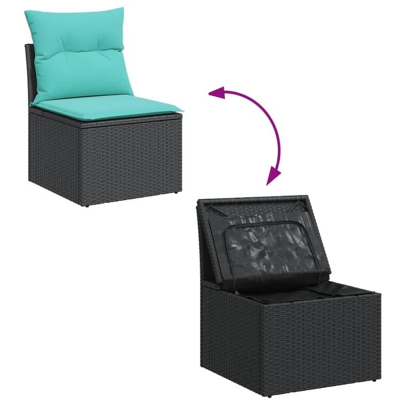 vidaXL 9 Piece Patio Sofa Set with Cushions Black Poly Rattan - 21.7 x 24.4 x 27.2