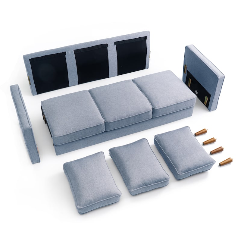 HANA Modern Linen Sofa w/ Arm Pockets by Crown Comfort