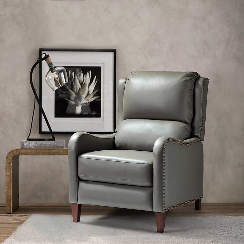 Brigida Cigar Genuine Leather Pushback Recliner with Nailhead Trim by HULALA HOME - DOVE