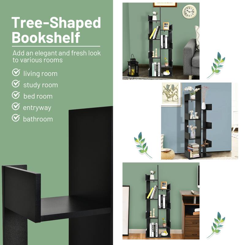 Gymax 8-Shelf Bookcase Modern Tree Bookshelf Storage Decor - 20''x 10'' x 57''