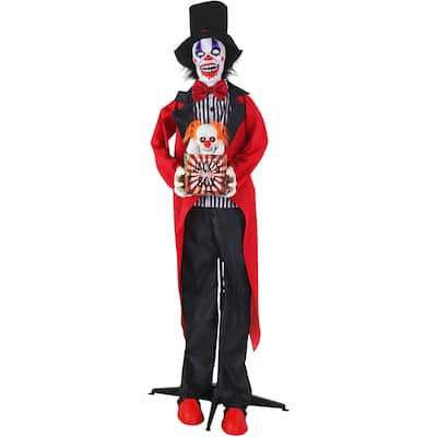 Haunted Hill Farm Billy Barker the Standing Clown and Jumping Jack the Talking Skull Clown in a Box for Halloween Decoration