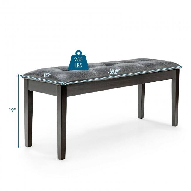 Upholstered Dining Room PU Bench Solid Wood Button Tufted - 46" x 16" x 20" (L x W x H)