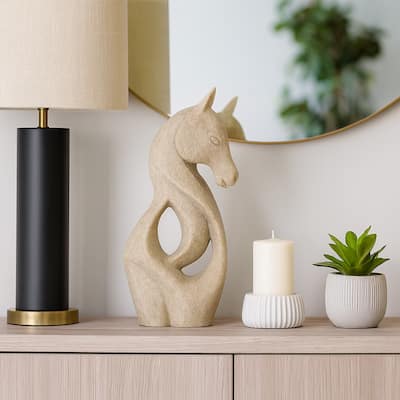 Decorative Horse Sculpture for Home Decor - Unique Decorative Objects - Beige - 7" x 4" x 15"