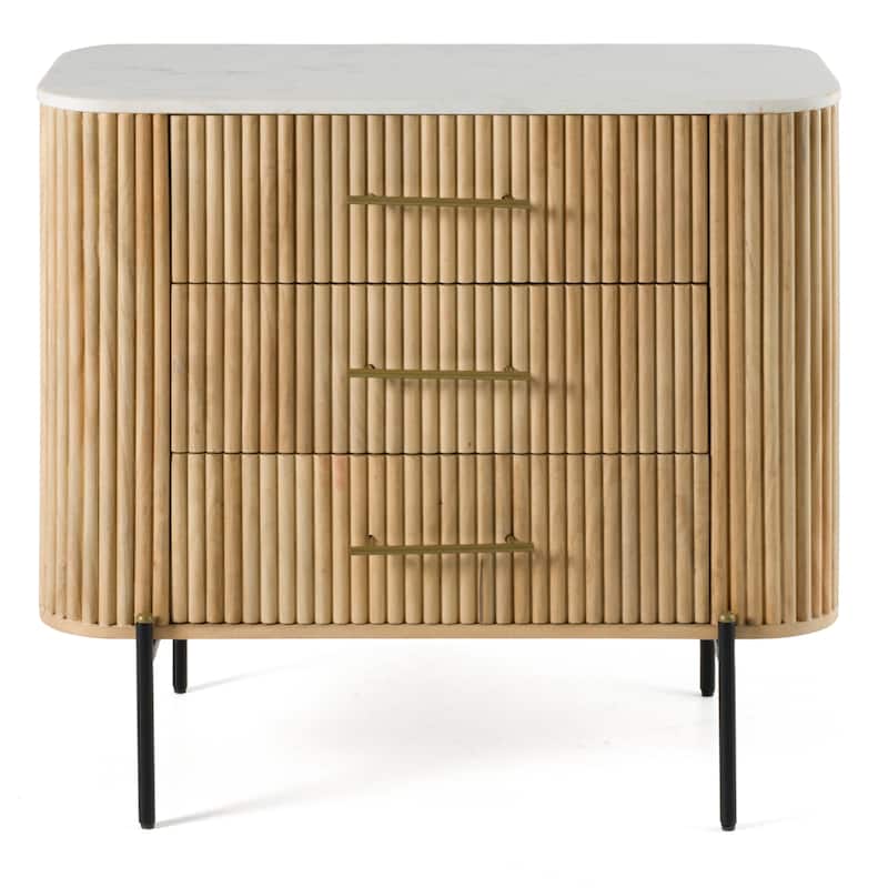 Modrest Cambridge Modern White Marble & Washed Mango 3 Drawer Dresser