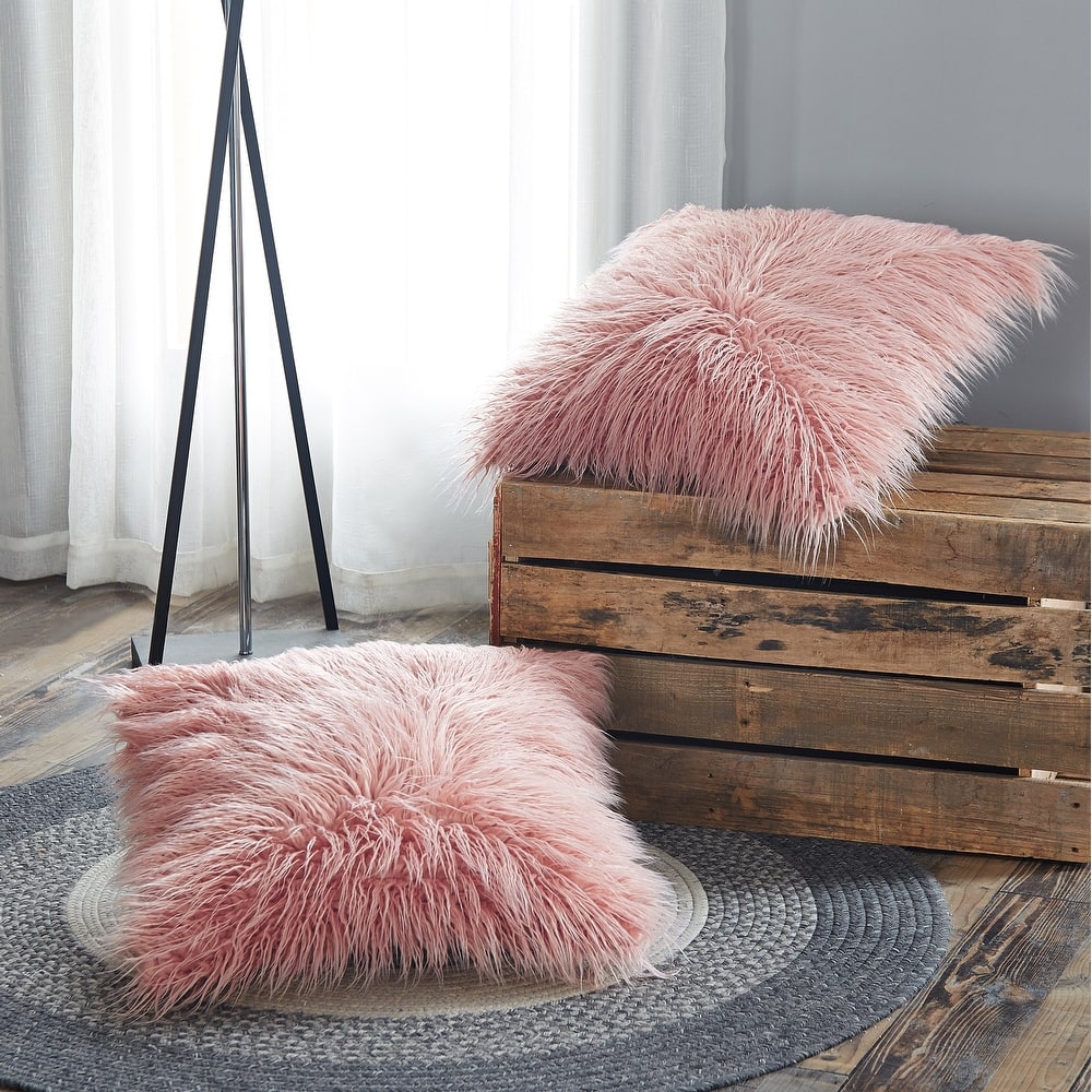 Karenne FauxFur Throw Pillow Covers (Set of 2), NO INSERT