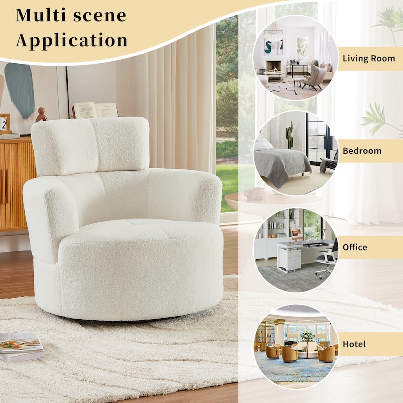 360° Swivel Chair, Upholstered Barrel Chair with Adjustable Headrest Modern Swivel Round Sofa Chair for Living Room