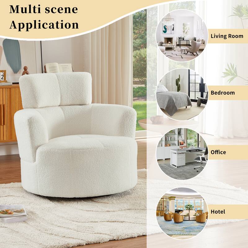 Swivel Chair Accent Chair Barrel Chair with Cushioned Seat, Round Sofa Chair with Adjustable Headrest