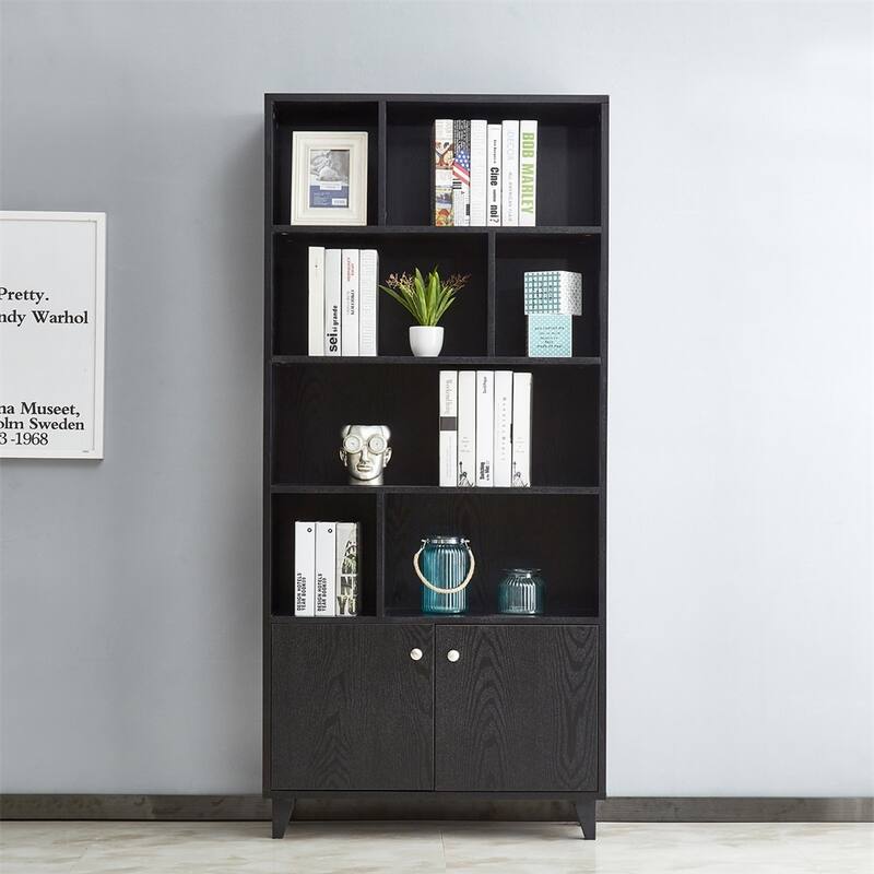 68" Bookcase with 2 Doors, Bookshelf