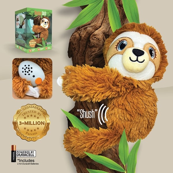 slide 2 of 5, Shusher Sloth by Baby Shusher Plush Soothing Sloth Companion with 1 hour Noise Detection - White - N/A