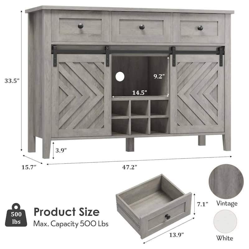 Rustic Farmhouse 47.2'' Buffet Cabinet with Sliding Barn Door for Kitchen, Living Room - N/A