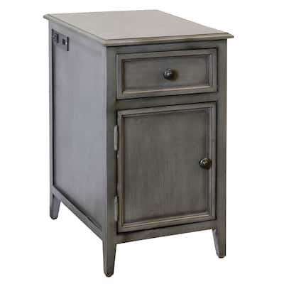 Vintage Gray Side Table With Drawer and Cabinet