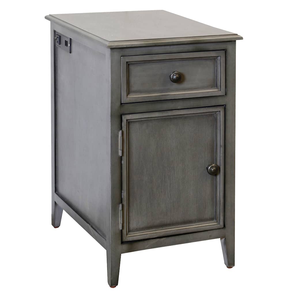 StyleCraft Side Table with Drawer and Cabinet - Vintage Gray