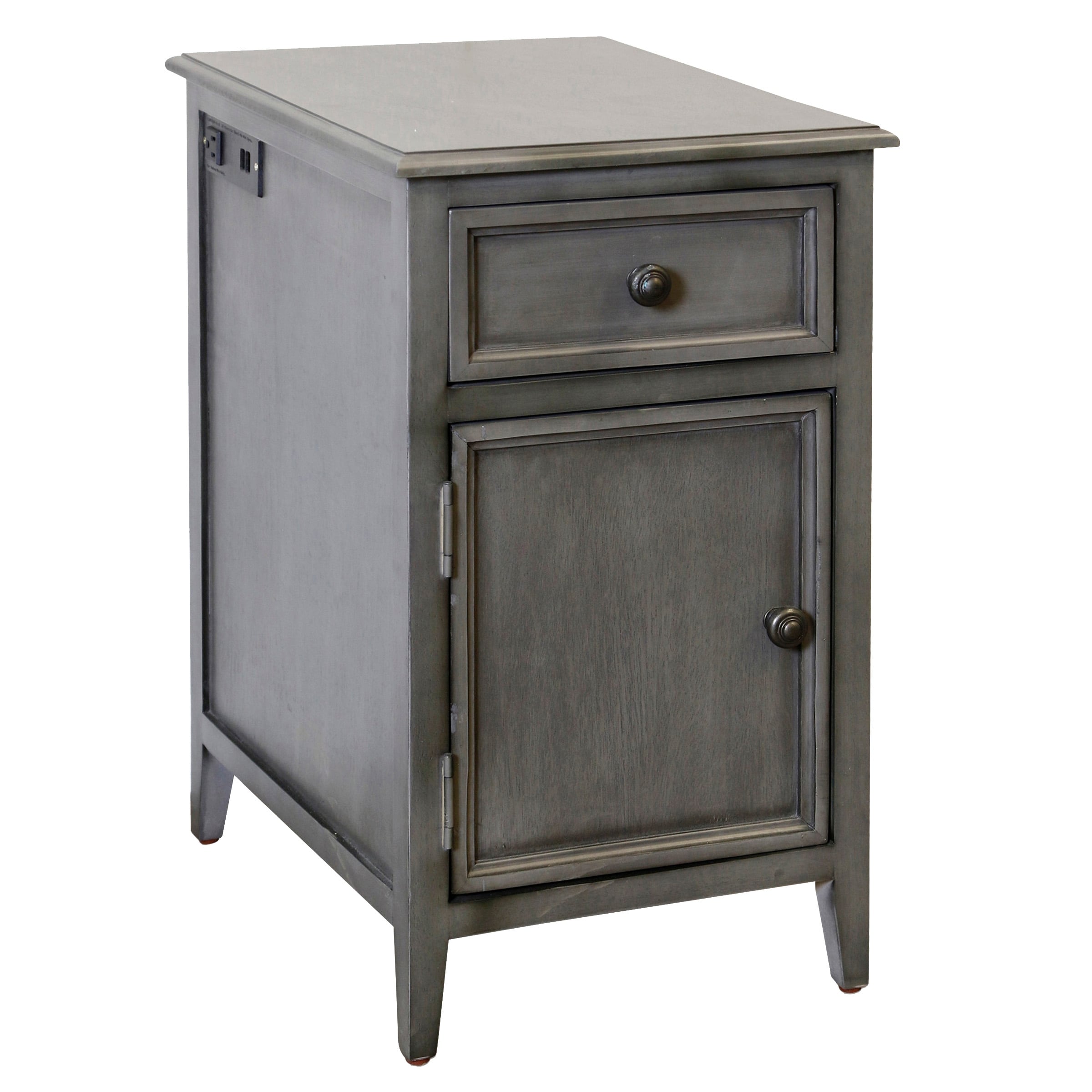 StyleCraft Side Table with Drawer and Cabinet - Vintage Gray