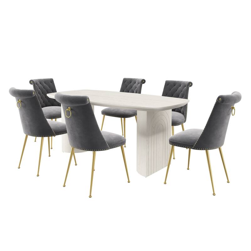 7-Piece Clihome Modern Wood Table Velvet Chair Dining Set