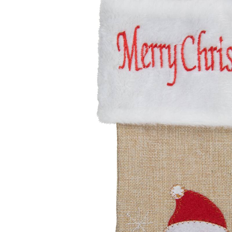 19" Beige and Red Burlap "Merry Christmas" Santa Christmas Stocking