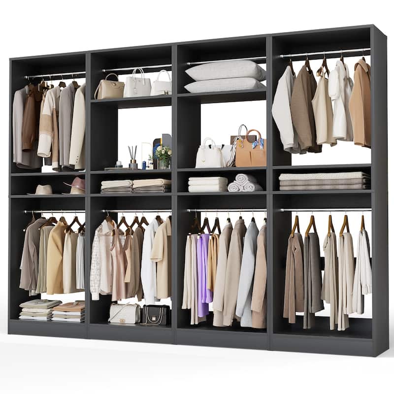 Cimly 25'' W Closet Organizer System with 2 Hanging Rods and DIY Shelves for Walk-in and Reach-in Closet - Black - Set of 4