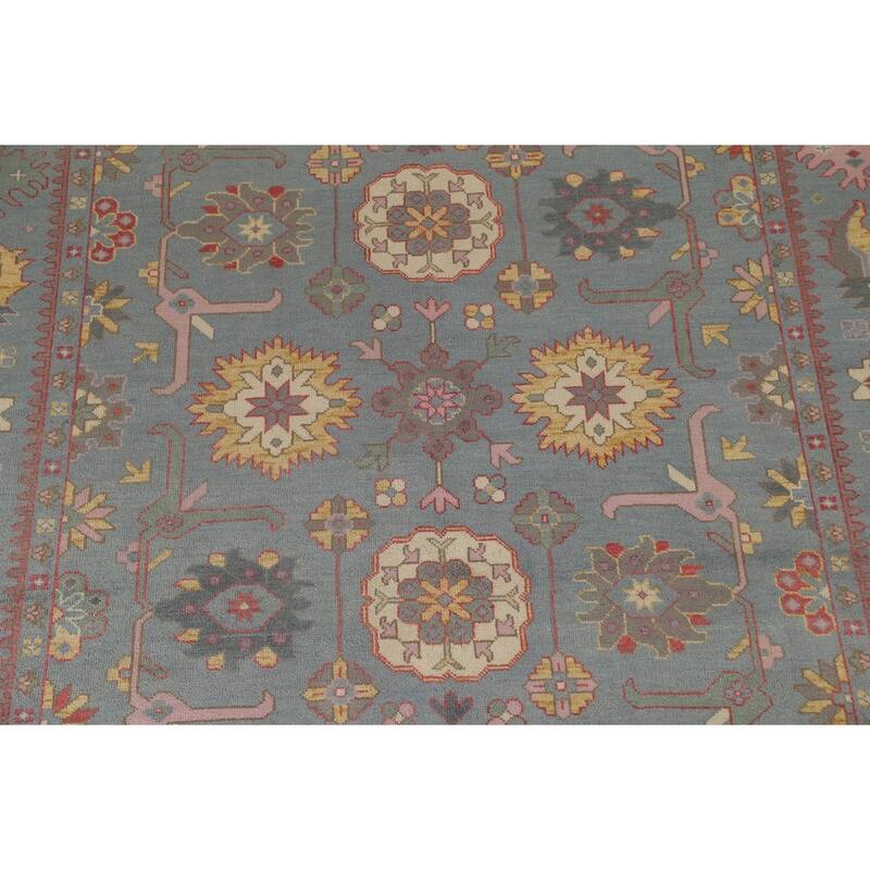 All-Over Floral Oushak Oriental Area Rug Hand-Knotted Wool Carpet - 9'1" x 12'0"