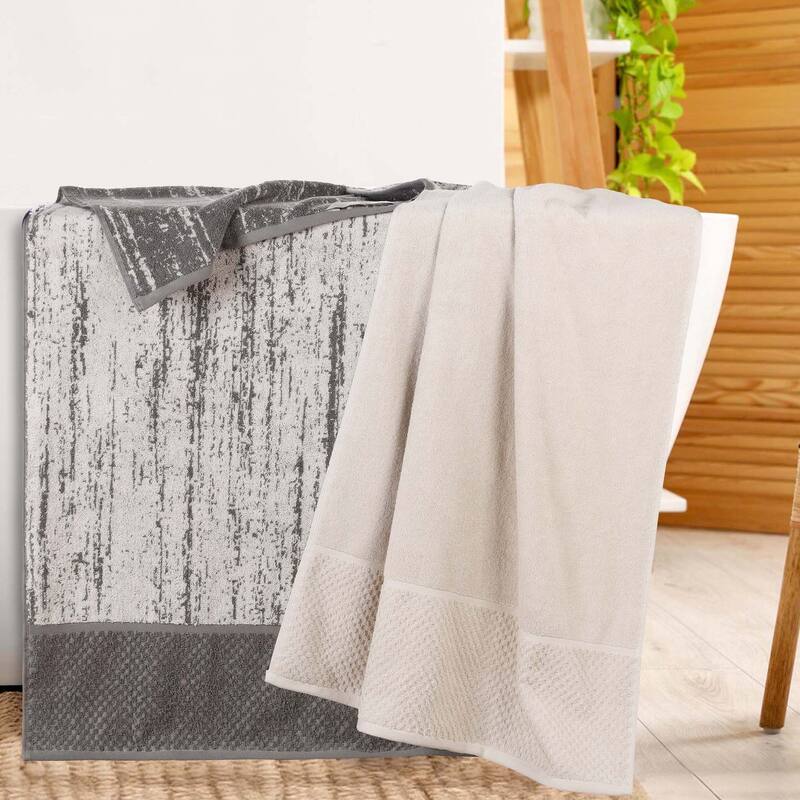 Superior Lodie Cotton Jacquard Solid and Two-Toned Bath Sheet Set of 2 - Ivory/Charcoal