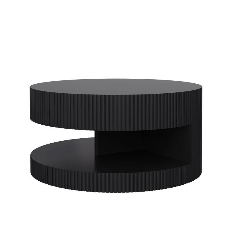 31.5'' Round Coffee Table,Modern Center Table with Storage,Vertical Stripe Design Coffee Table for Living Room,Bedroom