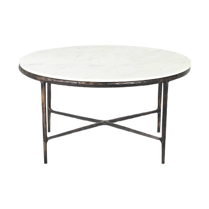 Sevita Elijah Round Marble & Metal Coffee Table, 36" L x 36" W x 18" H - 36" Diameter x 18" H
