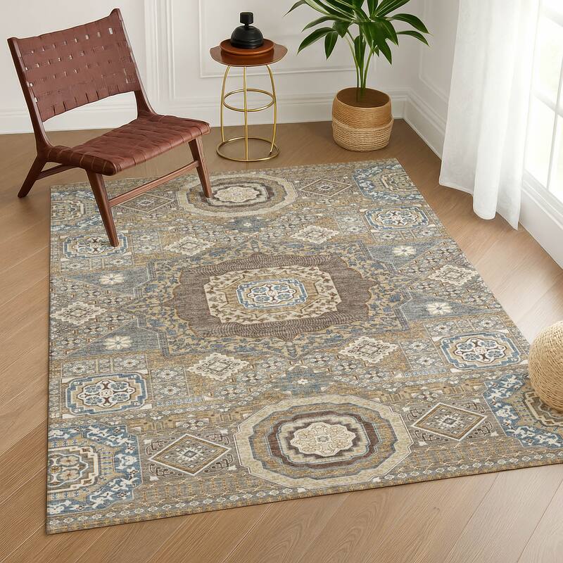 Machine Washable Indoor/ Outdoor Traditonal Isaiah Chantille Rug