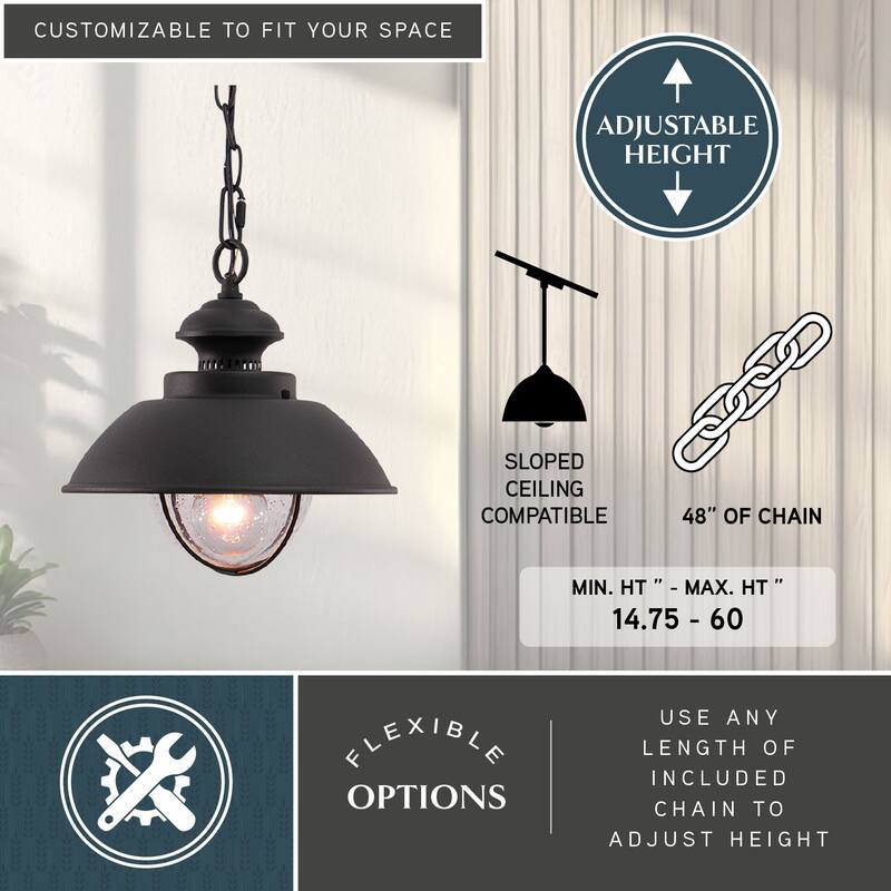 Harwich 1 Light Black Coastal Outdoor Barn Dome Pendant Clear Glass - 10-in W x 10.75-in H x 10-in D