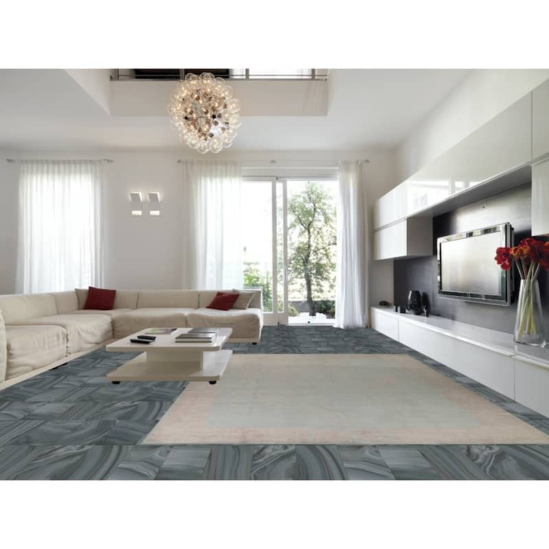 Hand Knotted Oriental 100% Wool Carpet Transitional Abstract Navy Blue & Blues Oushak Area Rug - 13' 9'' X 9' 11''