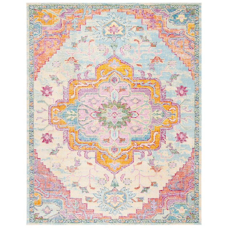 SAFAVIEH, Crystal Naimat Vintage Boho Medallion Rug - 12' x 18' - Light Blue/Fuchsia