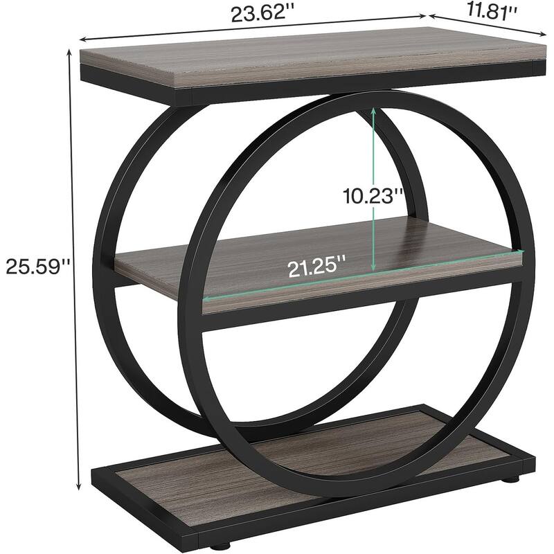 23.6" Space-Saving Side Table, Grey Wood & Black Metal Frame