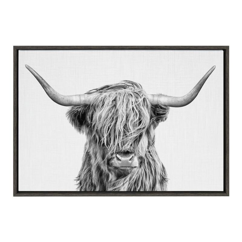 Kate and Laurel Sylvie Highland Cow 2 Framed Canvas by Simon Te of Tai Prints
