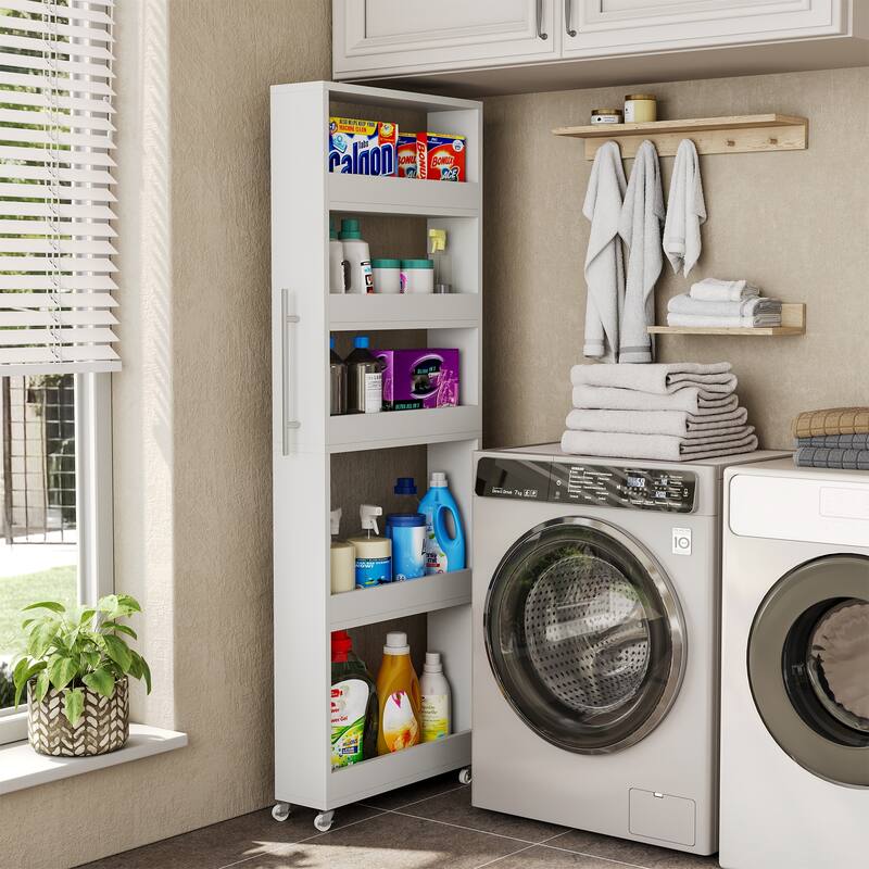 5-tier Tall Slim Storage Cart on Wheels Rolling Utility Cart - 5.9" D x 21.7" W x 63" H