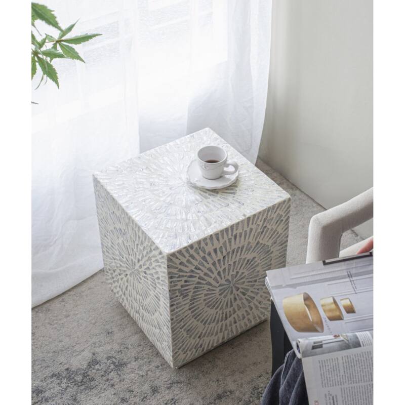 Square Starburst Capiz Inlay Accent Stool - 17.75"