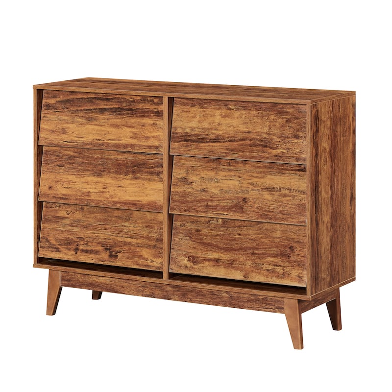 GDF Studio - Vintage-Style 6-Drawer Double Dresser with Bevel Design