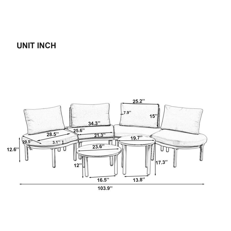 6-Piece Patio Sofa Furniture Set, Outdoor Sectional Sofa with 2 High-Low Coffee Tables, Tempered Glass, 4 Pillows & Cushions