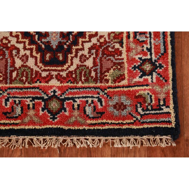 Dark Blue Geometric Heriz Serapi Foyer Rug Hand-Knotted Wool Carpet - 2'0" x 3'0"