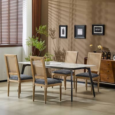 Modern 4 Piece Rattan Dining Chair with Backrest Cushions Wooden Legs for Dining Room Kitchen Living Room Bedroom